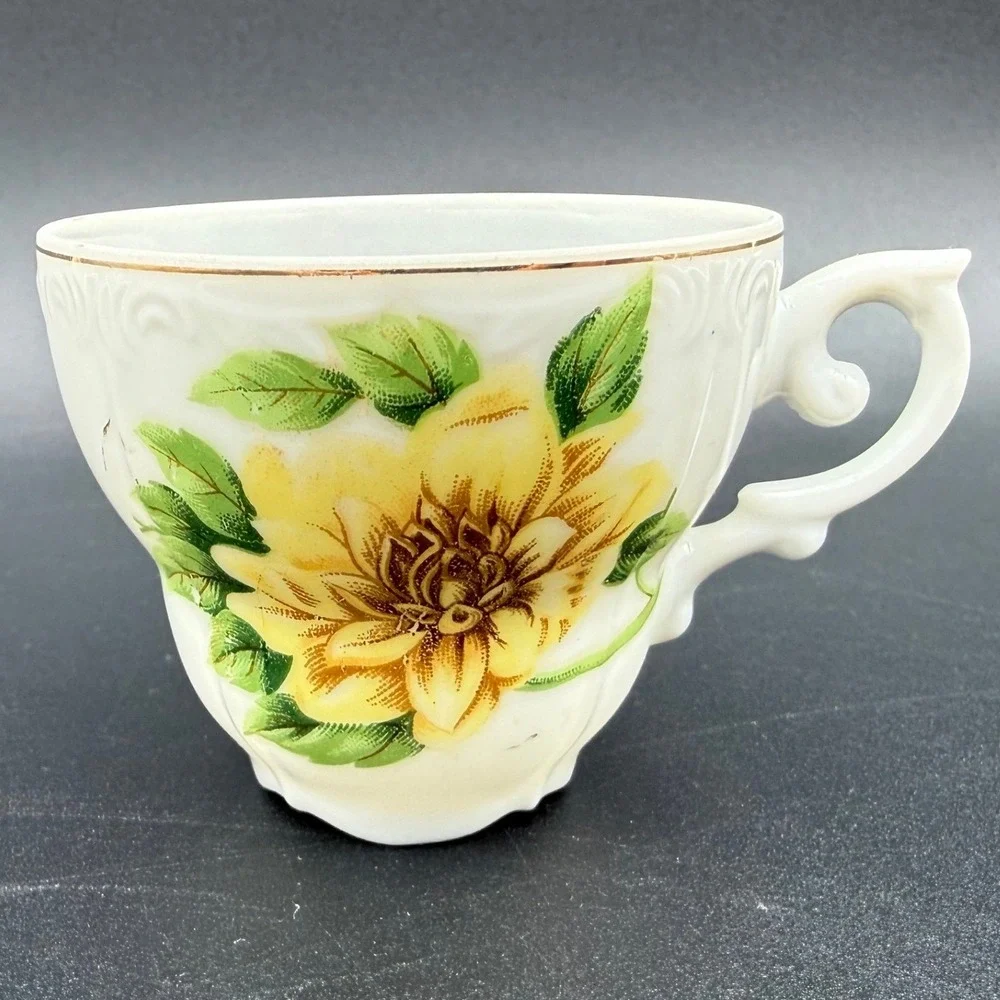 Vintage Tea Cup and Saucer Set Yellow Floral Porcelain Made Japan‎ Chrysanthemum